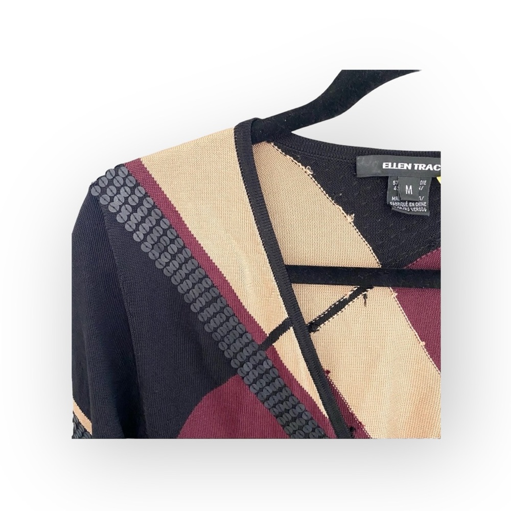 Y2K Vibes: Ellen Tracy ❁ Sequin Trim Silk Knit Print Cardigan Sweater ❁ Medium - Picture 6 of 16